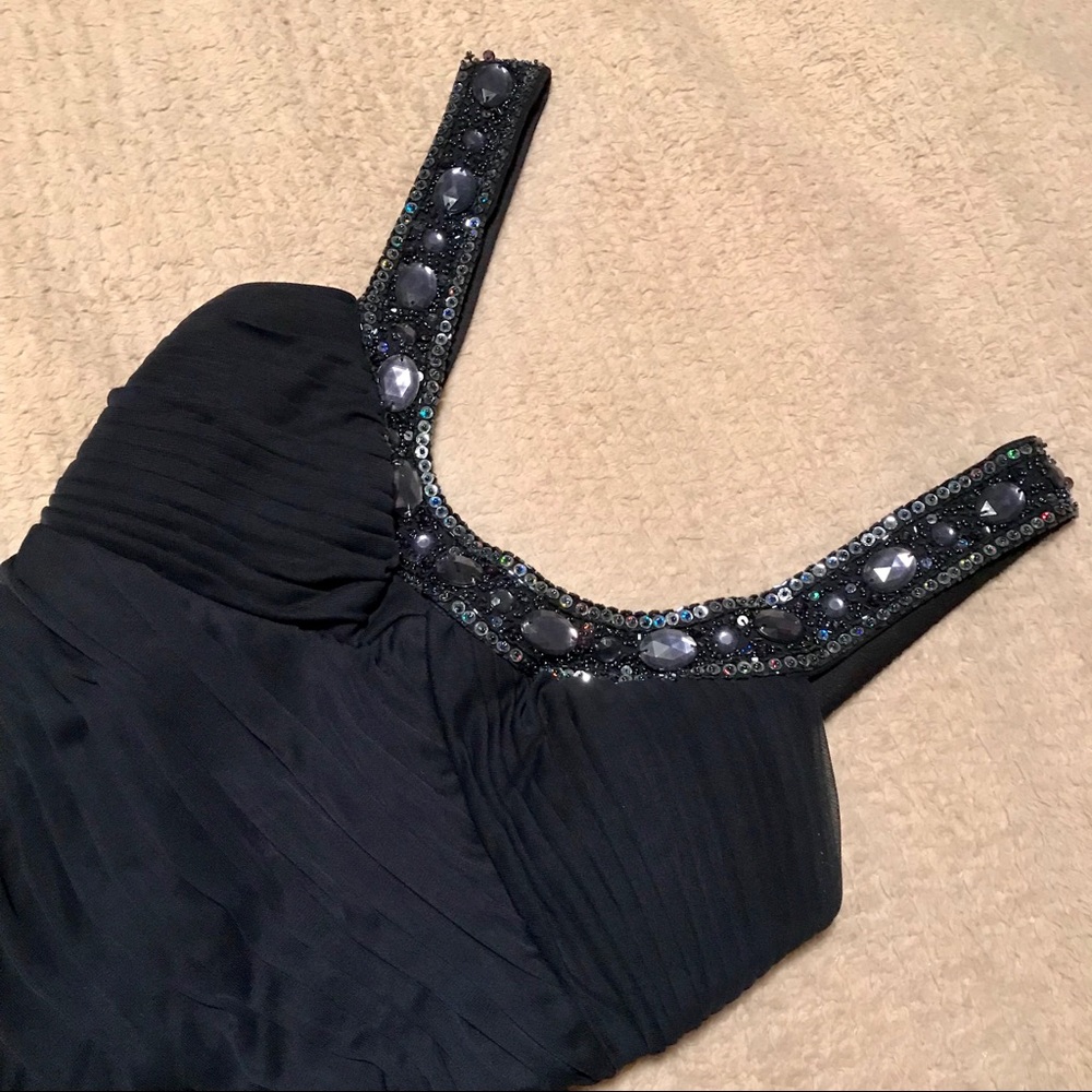 Xscape navy cocktail dress beaded neckline size 6